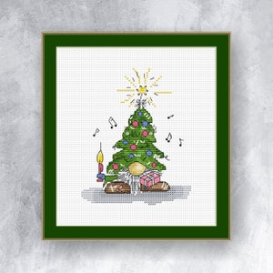 Christmas tree gnome cross stitch pattern PDF instant download Gnome cross stitch pattern Elf cross stitch chart Christmas song graph