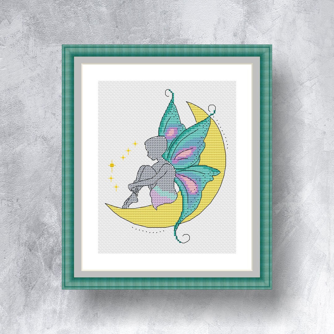 A Fairy in the Moon Cross Stitch Pattern PDF Instant Download Cute ...
