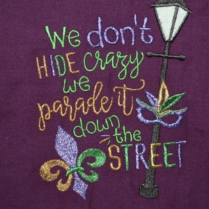 Mardi Gras Embroidered Hand Towel: New Orleans Theme, 100% Cotton