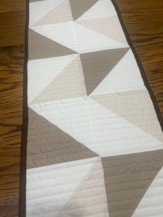 Color Block Table Runner, Cream Off White Tan Table Runner, Modern Table Runner Multiple Sizes
