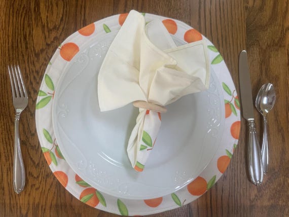 Peach Round Placemats and Napkins Set of 2, Fruit Placemats and Napkins