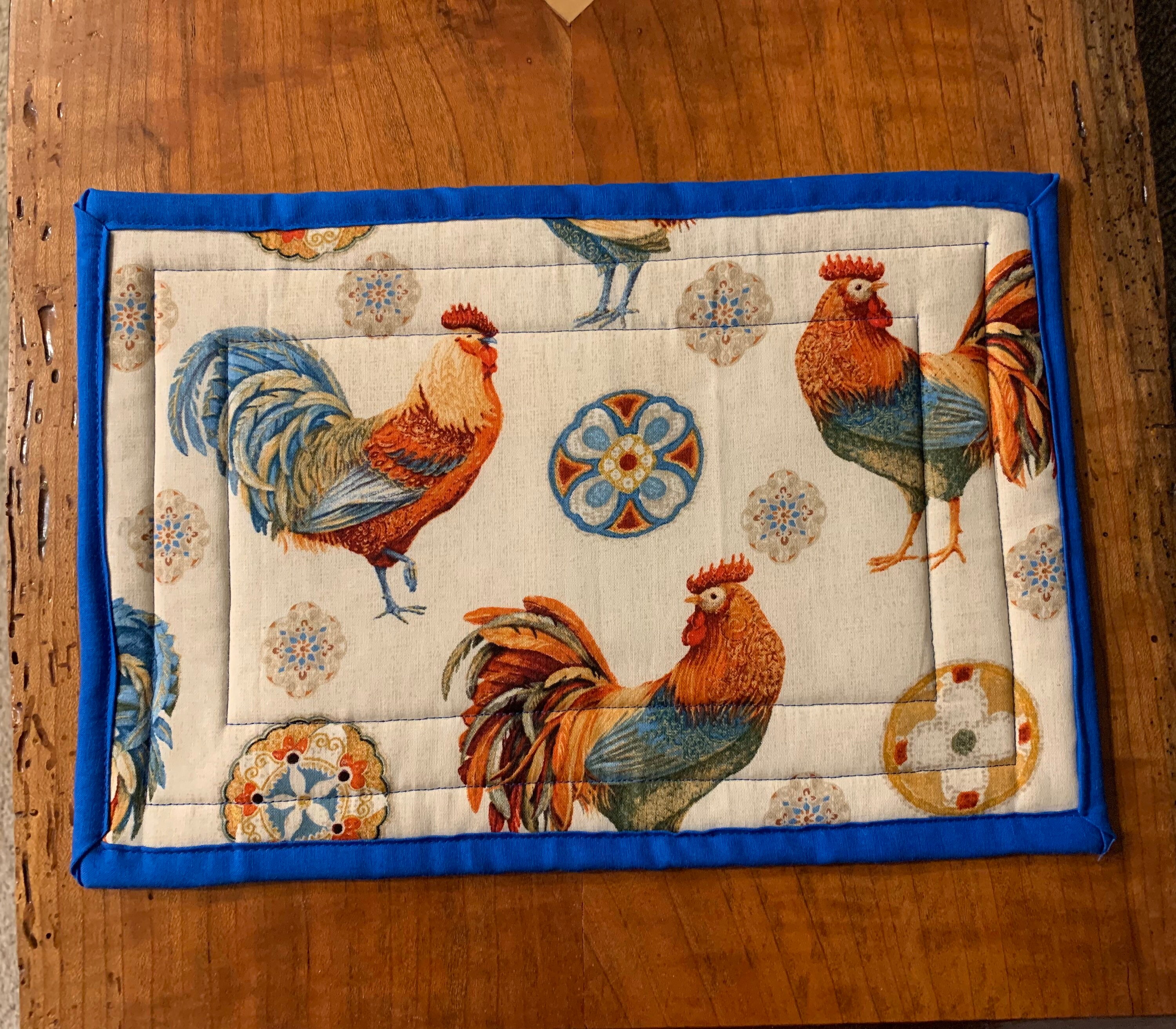 Rooster Quilted Pot Holder/Hot Pad Set , Oversized Pot Holder, Rooster