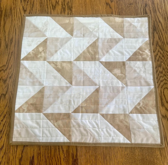 Modern Neutral Table Runner, Tan and Cream Table Topper, Square Table Topper, Beige and OffWhite Table Topper