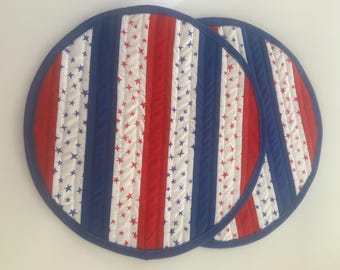Blue and Red Stars Rojnd Placemats, Red White and Blue Round Placemats, America 250 Placemats Decor, Tabletop Placemat