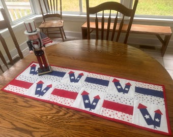 Firecracker Table Runner, July 4 Red White and Blue Tablerunner,