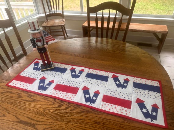 Firecracker Table Runner, July 4 Red White and Blue Tablerunner,