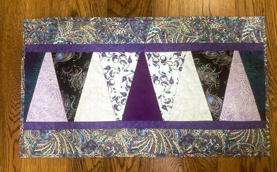 Purple Table Runner, Jewel Tone Table Runner, Purple Black Blue White Tablerunner, Quilted Table Runner