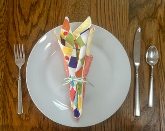 Napkins Spring Colors Set of 4, Cloth Reuseable Napkins, Multi Color Multi Fabric Cloth Napkins, Set of 4 Reversible Cloth Napkins