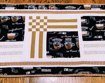 Coffee Theme Table Runner, Handmade Table Topper (48x21)