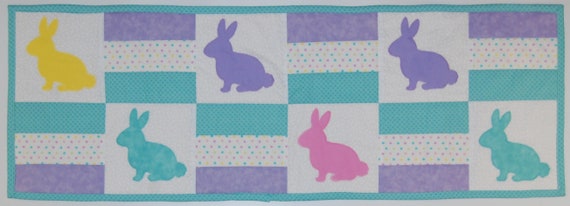 Easter Bunny Quilted Table Runner, Spring Easter Bunnies Table Runner