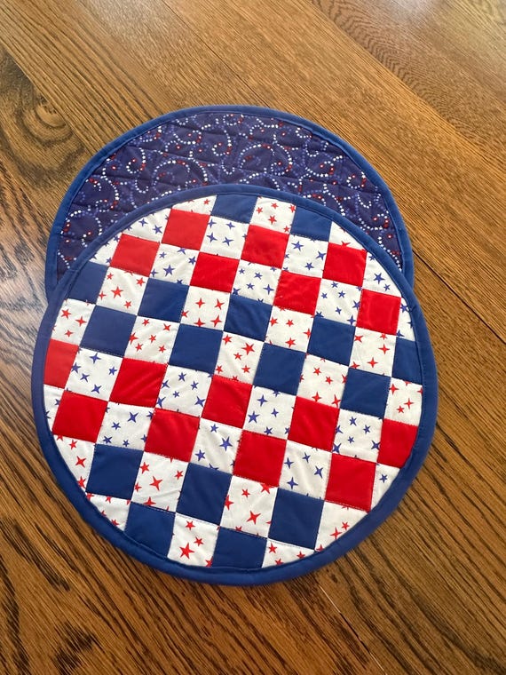 Holiday Theme Round Placemats, Quilted Cotton Table Toppers, Set of 2