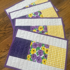 Spring Purple and Yellow Placemats, Purple and Yellow Floral Placemats, Set of 2