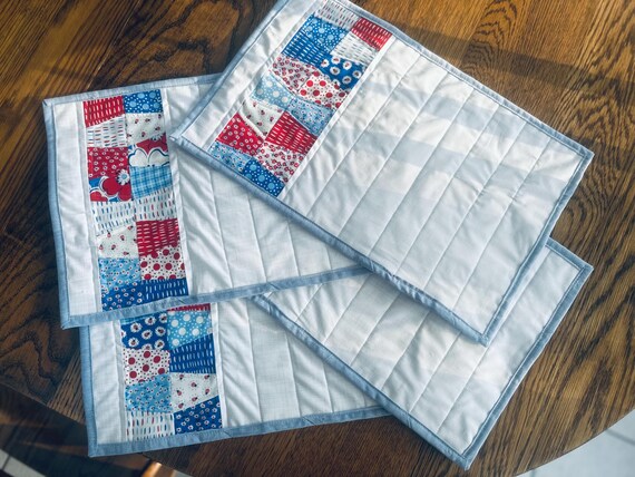 Red White and Blue Rectangle Placemats, Summer Placemats, Independence Day Place Mats, July 4 Placemats, Set of 4