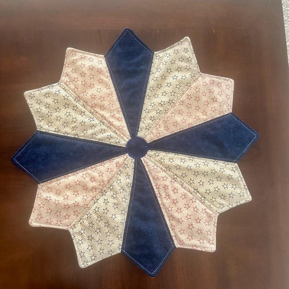 Starry American Table Topper, Red Blue Off White Stars Table Topper