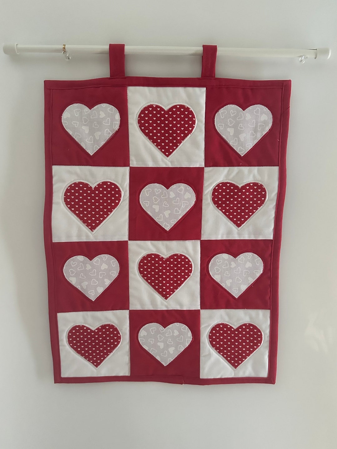 Valentines Day Heart Wall Hanging, Red and White Heart Quilted Wall ...