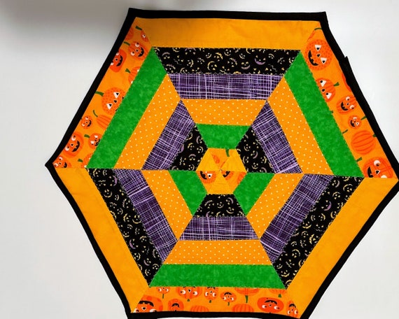 Halloween Octagon Table Topper, Orange, White, Green and Black Octagon Table Topper