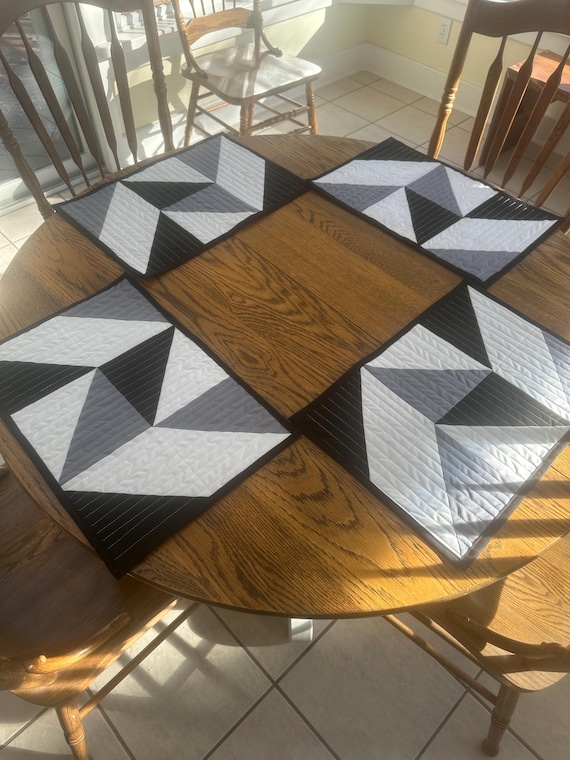 Black White and Gray Placemats, Modern Color Block Placemats