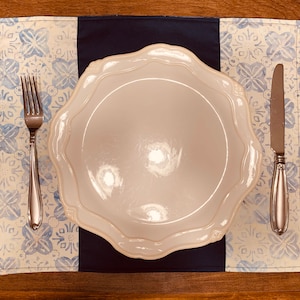 Blue and White Quilted Watercolor Style Placemats - Set of 4, Hand-sewn Placemats,