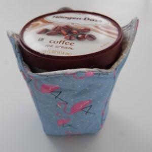 Quilted Pint Ice Cream Holder, Individual Soup Holder, Flamingo Ice Cream Holder