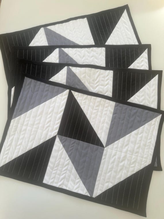 Black White and Gray Placemats, Modern Color Block Placemats