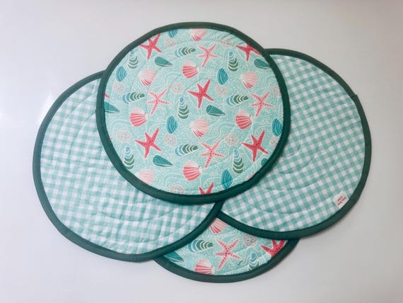 Round Beach Theme Quilted Placemats, Seashell Placemats