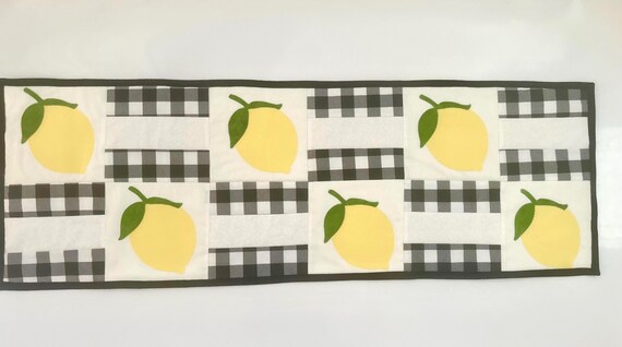 Lemon Table Runner, Lemon Black and White Table Runner
