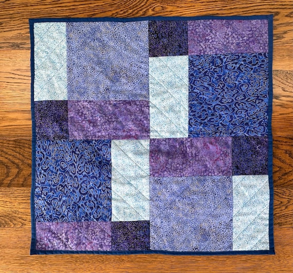 Blue and Purple Square Table Topper or Wall Hanging, Jewel Toned Blue and Purple Table Topper