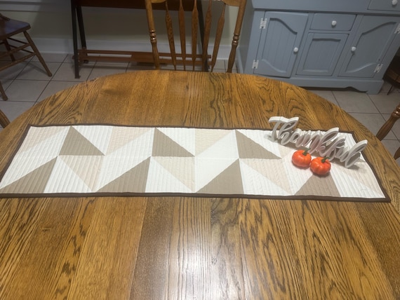 Color Block Table Runner, Cream Off White Tan Table Runner, Modern Table Runner Multiple Sizes