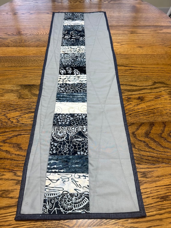 Blue Gray and White Table runner, Grey Table runner, Blue Table topper