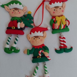 Polymer Clay Elf  Ornament with Dangling Legs can be personalized---Free Shipping, your choice elf
