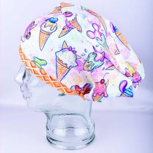 Ice Cream Scrub Cap, Full Coverage Cotton Nurse Hat, Adjustable Drawstring Toggle