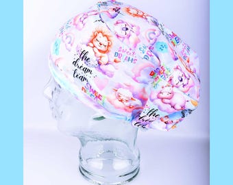 Pastel Dream Team Scrub Cap, Full Coverage Euro Surgical Hat for Anesthesia CRNA Nurse