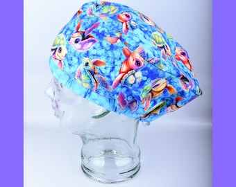 Sea Turtle Scrub Cap | Stretchy Knit Surgical Hat, Ocean Print