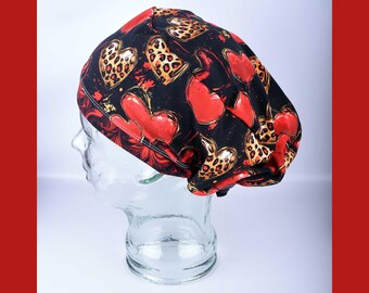 Scrub Cap | Hearts, Cheetah, Leopard, Cardiology, CVICU, Full Coverage , Medical Gift, Black