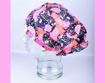 Space Cowgirl Scrub Cap: Pink Disco Western Full Coverage Adjustable Surgical Hat for Women