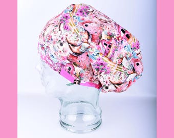 Pink Western Scrub Cap | Full Coverage Cowgirl Boots Country Girl Surgical Hat Cord Lock