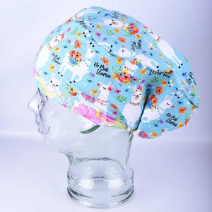 Funny No Prob Llama Floral Scrub Cap, Stretchy Cotton Surgical Hat for Women