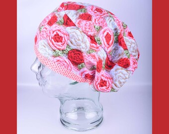 Scrub Cap : Roses, Pink, Crochet, Floral, Pink, Valentine's Day, Valentine