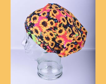 Sunflower Full Coverage Scrub Cap: Floral Summer & Fall Surgical Hat for Nurses