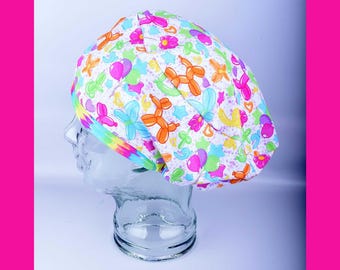 Party Balloons Scrub Cap | Adjustable Full Coverage Surgical Hat for Pediatric Nurses