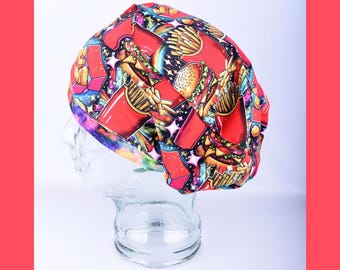 Fast Food Scrub Cap | Full Coverage Fries Hamburger Funny Stretchy Cotton Surgical Hat