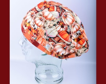 Fall Scrub Cap Pretty Pumpkins Soft Stretchy Full Coverage Surgical Hat