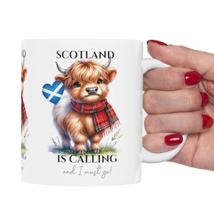 Scotland Highland Cow 11oz Mug, Scotland is Calling Mug, Scottish Tartan Cow Mug, Scotland Highland Cow Tea Mug with gift box