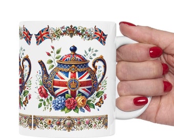 Union Jack Teekanne Becher: British Regal Crown Design (11 Unzen)