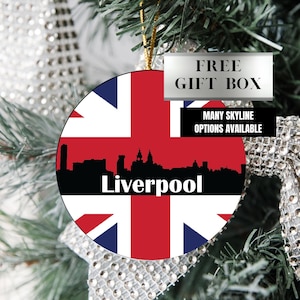 Adorno navideño redondo colgante de cerámica con siluetas de ciudades británicas, adornos de ciudades británicas, varias ciudades disponibles, adornos de ciudades británicas