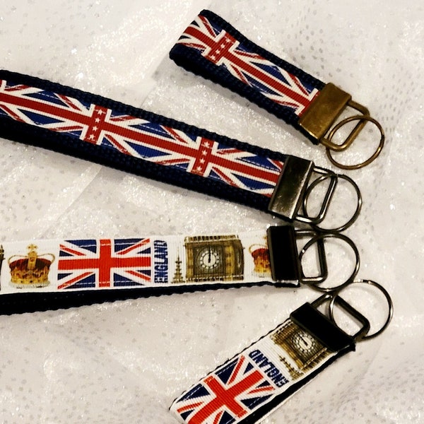 Union Jack Key Fob, London Emblems Scene Key fob, British London Key Chain, Big Ben Key Chain, Choice of 2 Designs and 2 Sizes