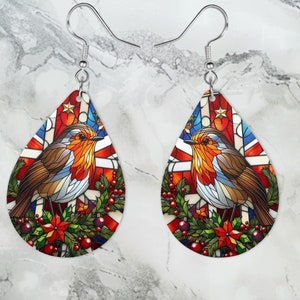 Union Jack Stained Glass Effect Robin Earrings, Union Jack British Earrings, London Earrings, Double Sided Design, Teardrop Earrings