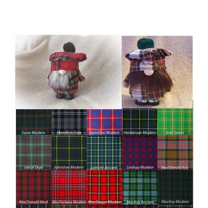 Custom Clan Tartan M-Y Scottish Handmade Gnome with tartan shoes, plaid bonnet/hat and kilt, Nordic, British Gnome,  Choose your tartan