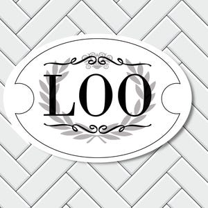 Letrero de baño hecho a mano, decoración de baño británica, placa de madera ovalada imagen 1