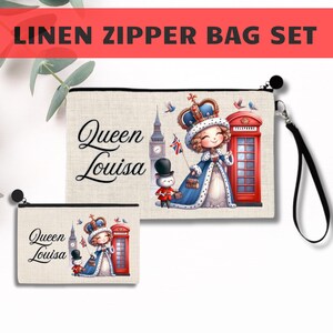 Gepersonaliseerde London Queen make-uptasset, aangepaste make-uptassen, telefooncelcadeauset, Brits cadeau, vakantieset, vakantiecadeau Engeland